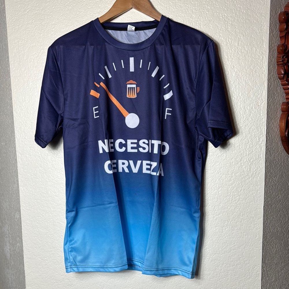 Gradient Beer Graphic Print Men’s Blue Graphic T-Shirt